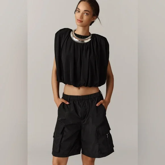 NWOT By Anthropologie Cargo Shorts Black - Sz Medium - Picture 7 of 14